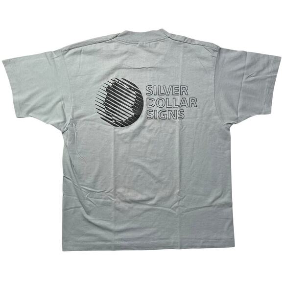 Vintage 80s‎ Silver Dollar Signs Single Stitch T-Shirt - Made in USA - size XL - Picture 1 of 7